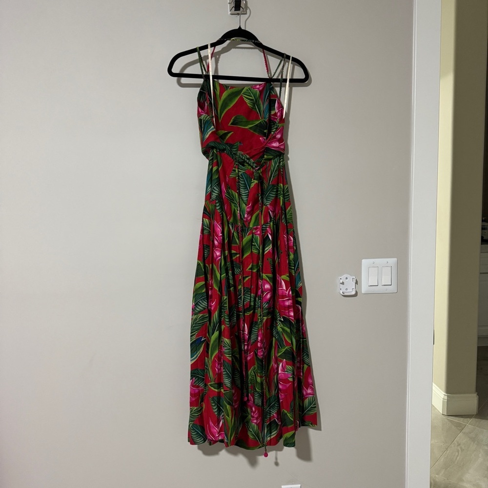 FARM Rio Red Dream Garden Lenzing Ecovero Euroflax Maxi Dress Red Sizd Small - Picture 6 of 9